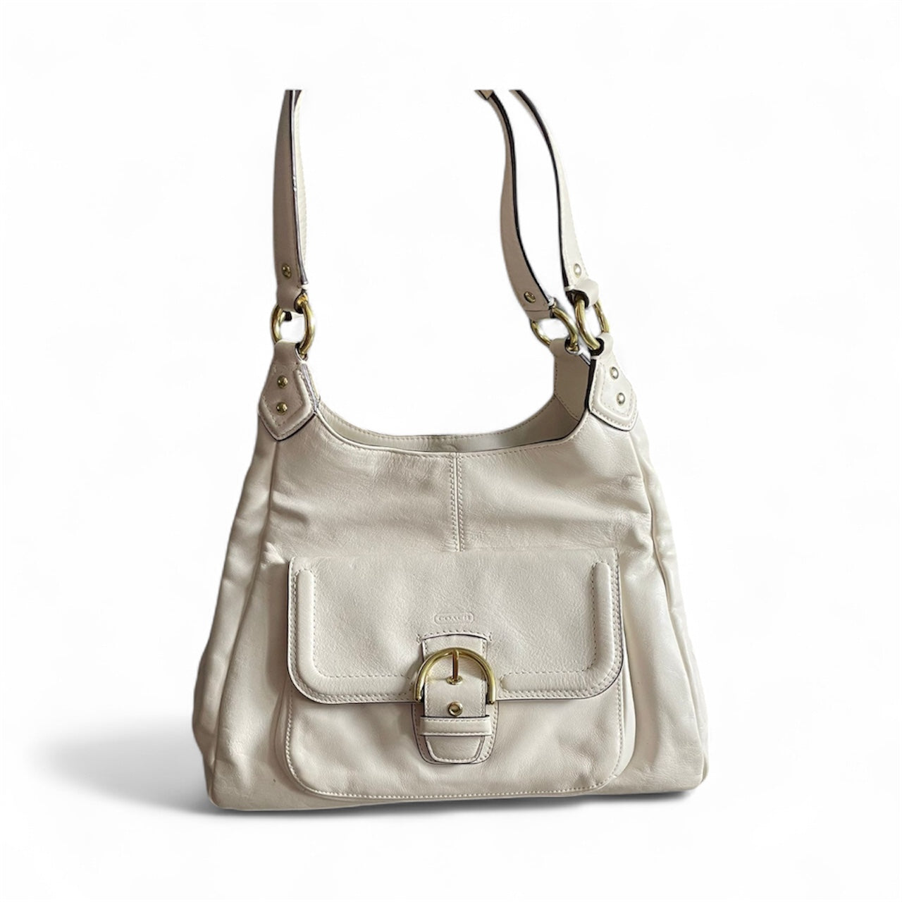 Coach Soho White Leather Gold Handbag/ Shoulderbag Authentic Buckle