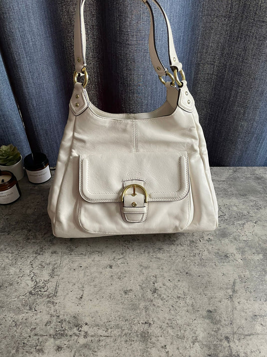 Coach Soho White Leather Gold Handbag/ Shoulderbag Authentic Buckle