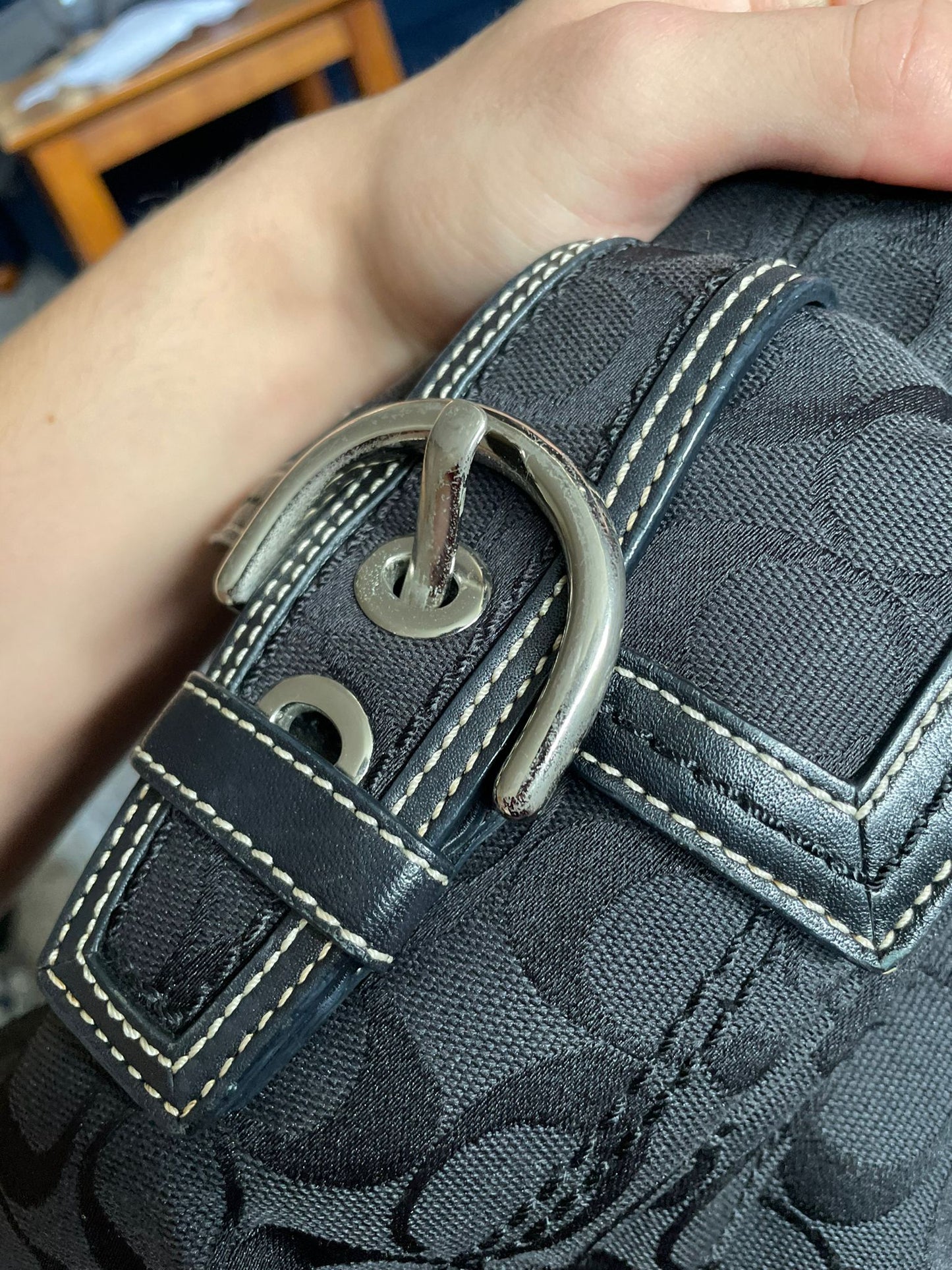 Vintage Coach Black Monogram Soho Handbag/Shoulderbag Authentic Y2K
Buckle