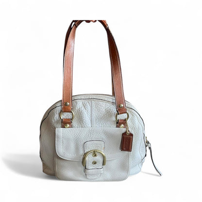 Vintage Coach Soho Handbag White/ Brown Leather Buckle Flap Authentic Y2k
Good condition